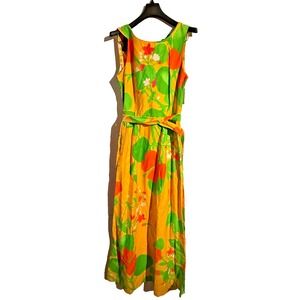 Vintage 60's 70's Malia Honolulu 12 Floral Dress Hawaiian Resort Wear Mod Retro